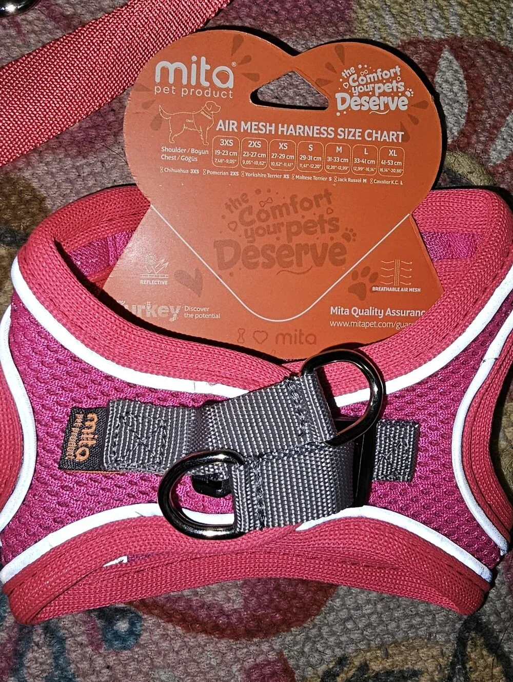 2XS Mita Air Mesh Pet Step-In Harness & Leash Set - Pink